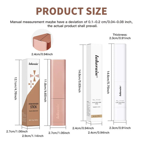 Lakerain Foundation Stick & Cream Bronzer Stick, Long lasting Makeup Cosmetics, Triangle Tip for Easy Use, Cosmetics