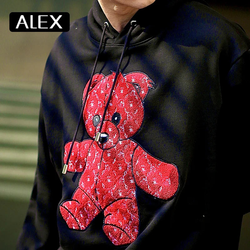 Alex Plein Sweatshirt Men 100% Cotton Teddy Bear Embroidery Oversized Aesthetic Hoodie Steetwear Men's Fashion Man Clothing New