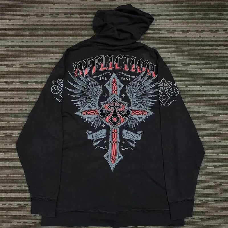 Zipper Hoodie Y2K Harajuku goth Long Sleeve Sweatshirt Oversized Hooded Jacket Gothic Loose Streetwear Skull Anime Men Women