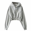 Autumn Winter Women's Fce Lined Dstring Hoodie ort Coat Warm Street Sle Long Sve Slim Fit Pure Color Hoodie