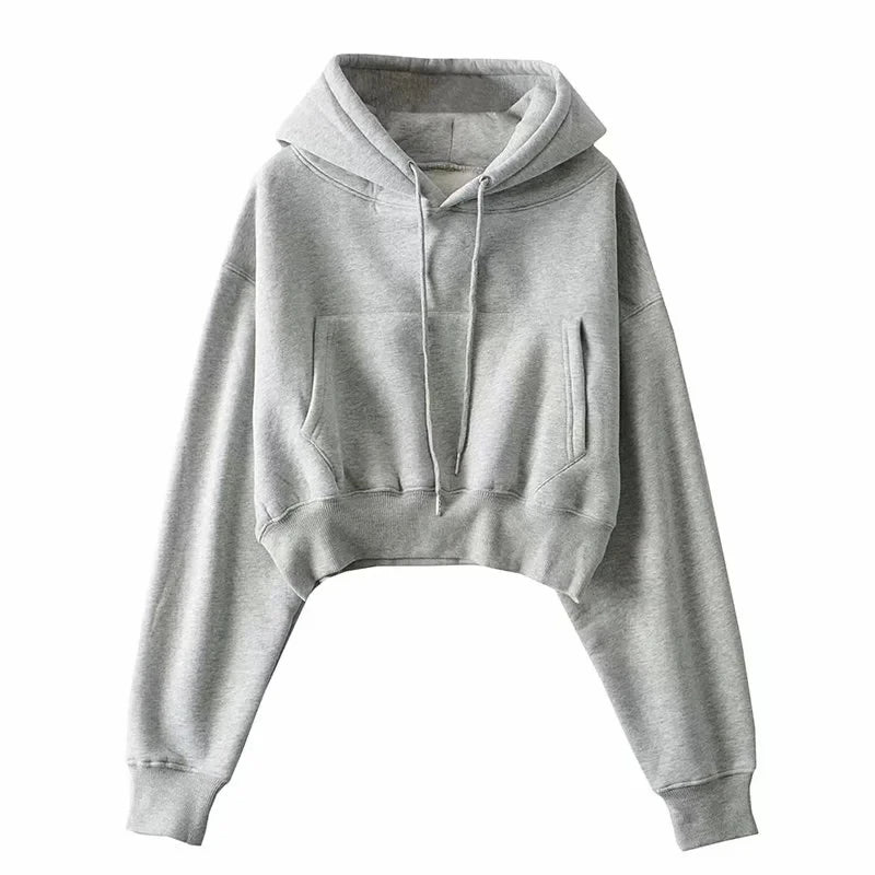 Autumn Winter Women's Fce Lined Dstring Hoodie ort Coat Warm Street Sle Long Sve Slim Fit Pure Color Hoodie