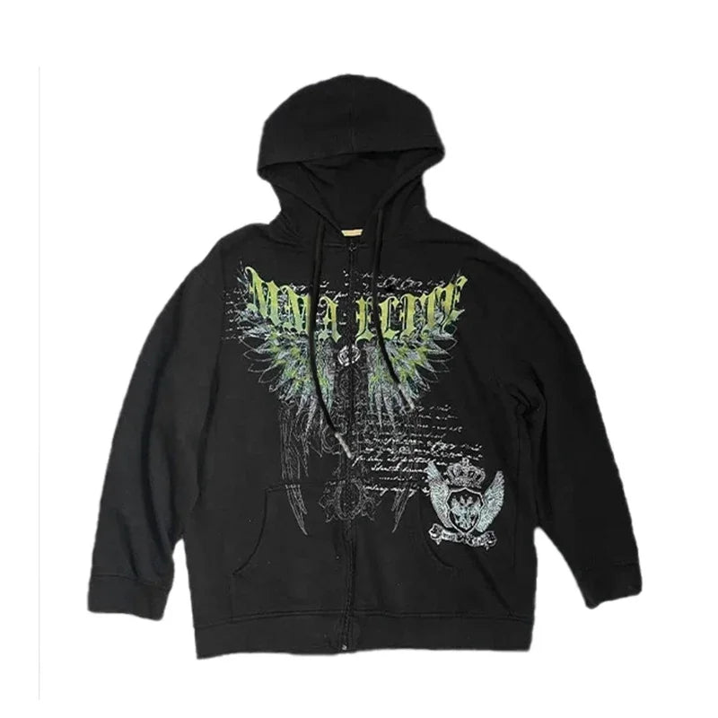 Zipper Hoodie Y2K Harajuku goth Long Sleeve Sweatshirt Oversized Hooded Jacket Gothic Loose Streetwear Skull Anime Men Women