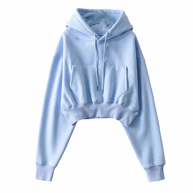 Autumn Winter Women's Fce Lined Dstring Hoodie ort Coat Warm Street Sle Long Sve Slim Fit Pure Color Hoodie