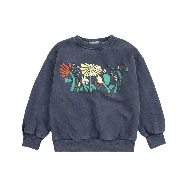 Spring Summer 2026 New Children Leisure Suit Korean Boy Girl Cartoon Printed Hoodie Letter Embroidered Denim Pants Kids Clothes