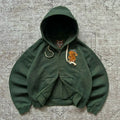 Y2k Tiger Embroidered Hoodie Retro Double Zipper Men Sweatshirt Harajuku Aesthetic Streetwear Unisex French Terry Casual Coat