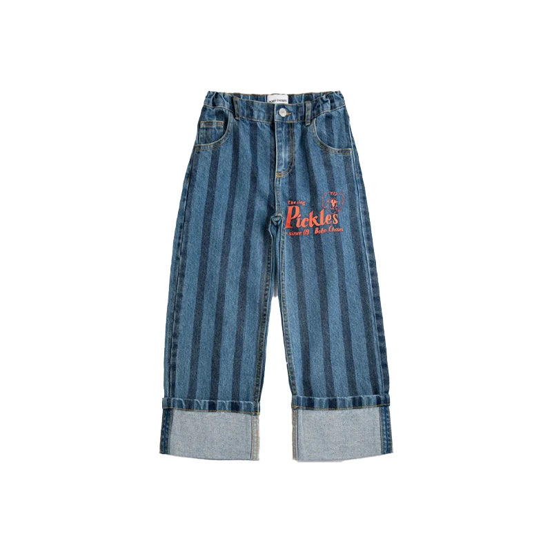 Spring Summer 2026 New Children Leisure Suit Korean Boy Girl Cartoon Printed Hoodie Letter Embroidered Denim Pants Kids Clothes