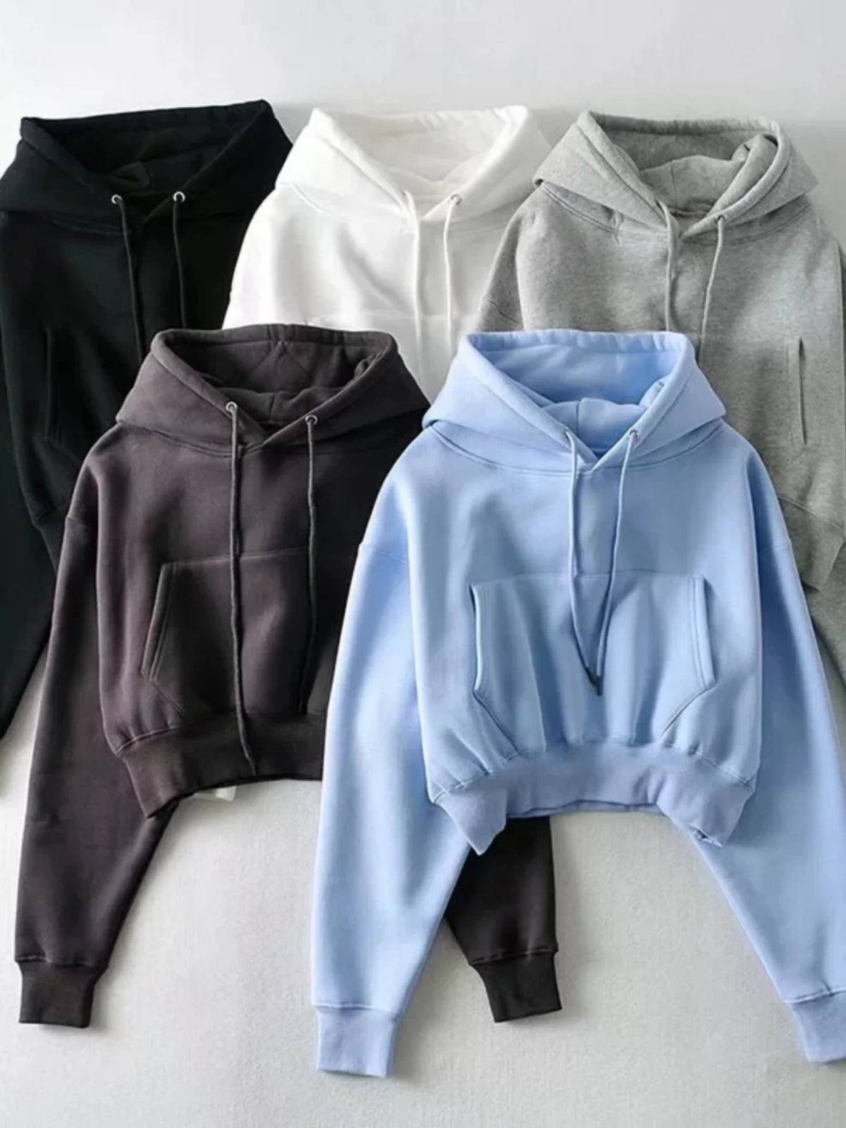 Autumn Winter Women's Fce Lined Dstring Hoodie ort Coat Warm Street Sle Long Sve Slim Fit Pure Color Hoodie