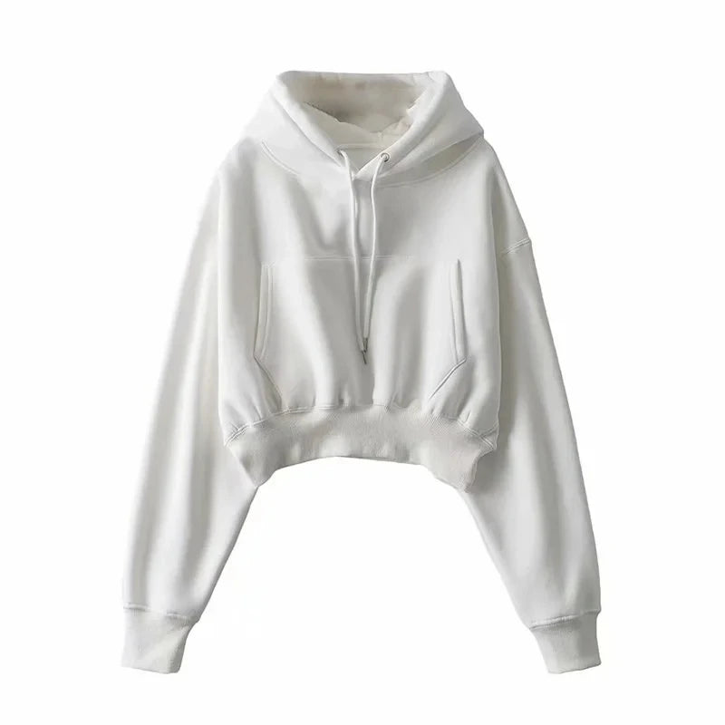 Autumn Winter Women's Fce Lined Dstring Hoodie ort Coat Warm Street Sle Long Sve Slim Fit Pure Color Hoodie