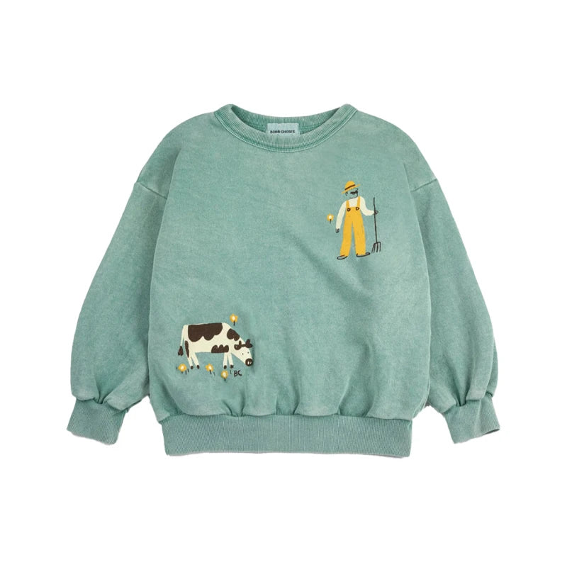 Spring Summer 2026 New Children Leisure Suit Korean Boy Girl Cartoon Printed Hoodie Letter Embroidered Denim Pants Kids Clothes
