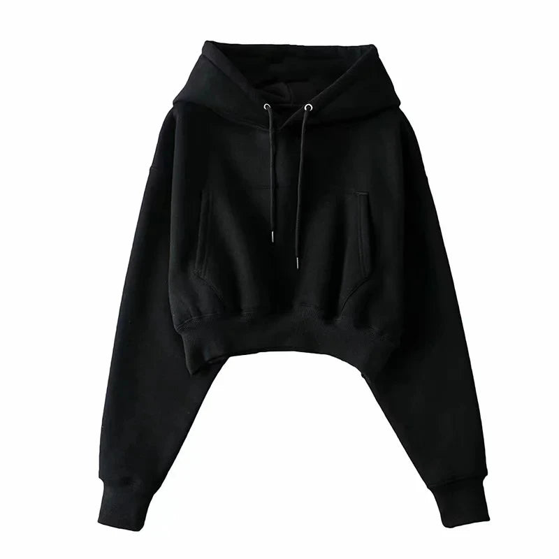 Autumn Winter Women's Fce Lined Dstring Hoodie ort Coat Warm Street Sle Long Sve Slim Fit Pure Color Hoodie