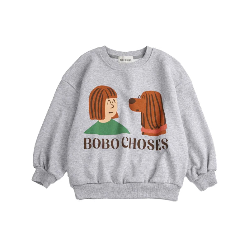 Spring Summer 2026 New Children Leisure Suit Korean Boy Girl Cartoon Printed Hoodie Letter Embroidered Denim Pants Kids Clothes