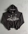 American Retro ZipUp Hoodie Jaet Gothic Letter Star Print Street Sle Long Sve Mid-Length Zippered Coat for Women