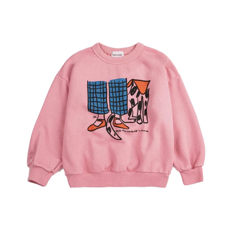 Spring Summer 2026 New Children Leisure Suit Korean Boy Girl Cartoon Printed Hoodie Letter Embroidered Denim Pants Kids Clothes
